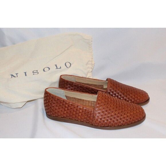 NISOLO ALEJANDRO MEN\'S LEATHER WOVEN SLIP ON SHOES BRANDY‎ NEW $190 sz 8.5 main image 3